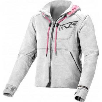 Macna Chaqueta textil con capucha para moto de mujer en color gris, talla M