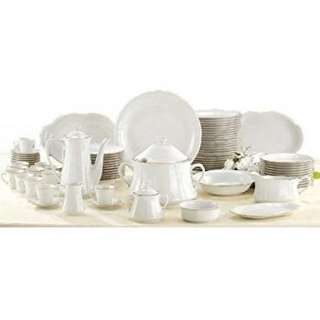 VAJILLA PORCELANA VERSALLES CON FILO DE ORO 83 PIEZAS + REGALO SET PREMIUM CHEESE - OFERTAS OUTLET- ¡ÚLTIMAS UNIDADES!