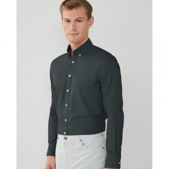 Camisa Hackett Oxford Verde Oscuro de Corte Slim y Tejido Lisa