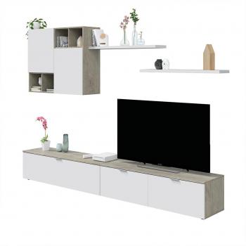 Mueble TV con módulo superior y estante 37x260x40 cm roble y blanco Artik
