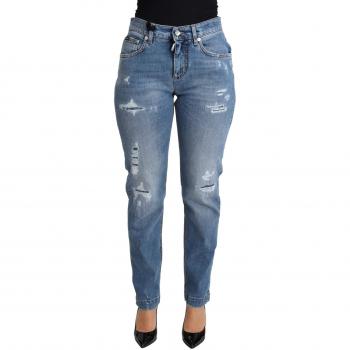 Dolce & Gabbana Blue Tattered Skinny Denim Cotton Blend Jeans - IT40|S, Slim-fit Jeans, female, Blue, Size: XS