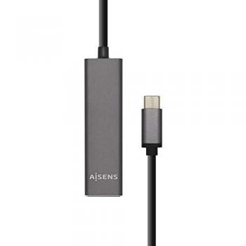 AISENS - A109-0403 - HUB USB 3.1 USB-C, USB-C Macho a 4xTIPO A Hembra, Gris, 15CM