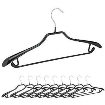 Perchas Antideslizantes para Trajes, Set de 10, Metal con Goma, Compactas, 45 cm, Negras