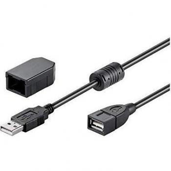 Cable USB 2.0 Hi-Speed de 2m con clip de sujeción y núcleo de ferrita, color negro