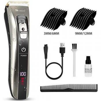 Cortapelos, recortador de cabello inalámbrico Nivlan a prueba de agua para hombres, kit de corte de cabello profesional con peine guía de doble extremo, USB recargable y pantalla LED