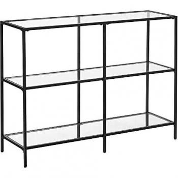 VASAGLE Mesa de Consola, Mesa de Entrada con 3 Estantes, Estantería de Vidrio Templado, 100 x 30 x 73 cm, Marco de Acero, Moderno, para Salón, Dormitorio, Pasillo, Negro LGT027B01