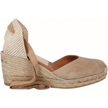 Alpargatas de cuña de mujer con cintas en piel de ante y diseño Valenciana
