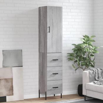 Aparador de madera contrachapada gris Sonoma 34,5x34x180 cm con 3 cajones, mueble de almacenaje para salón, buffet y armario auxiliar
