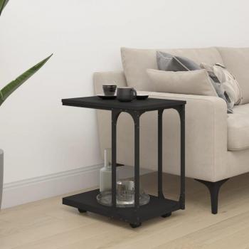 Mesa auxiliar con ruedas de madera 50x35x55,5 cm en color negro, roble sonoma y roble ahumado - mesa de sofá, mesa de entrada para salón, consola de entrada, mueble recibidor