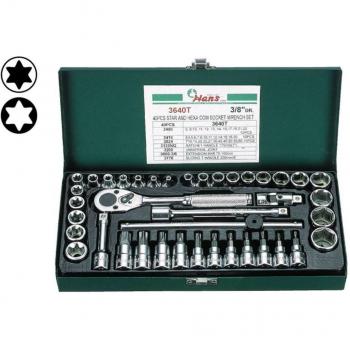 Juego de tubos HANS 3640T 40 hexagonal, Torx, Torx TR 3/8 con llaves de vaso de 3/8