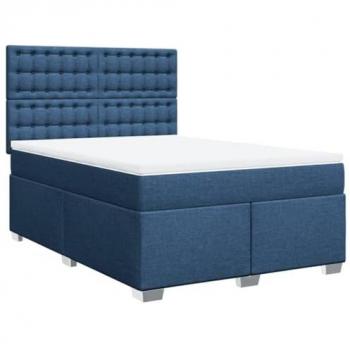 Cama box spring de muelles con colchón en tela azul 160x200 cm