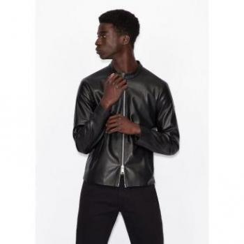 Armani Exchange Faux Leather Jacket - Black - Male - Size: XL