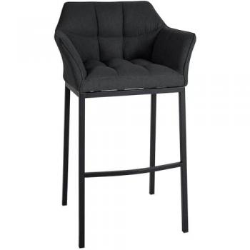 Taburete de Bar Damaso de Fieltro con Base Metálica de 4 Patas y Reposapiés, Color Antracita y Marco Negro