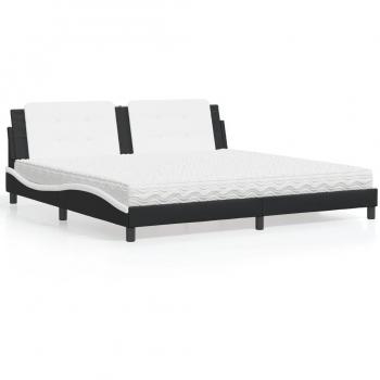 Cama con colchón de cuero sintético blanco y negro 200x200 cm Vidaxl