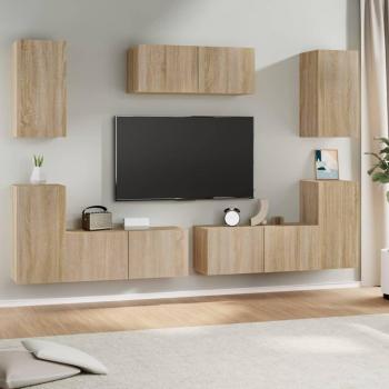 Set de muebles para TV 7 piezas madera contrachapada roble Sonoma Marrón 80x30x30 cm