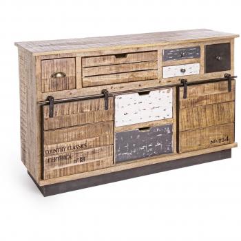 Aparador Tudor 2 puertas y 7 cajones de madera de mango y metal 125x37x80 cm