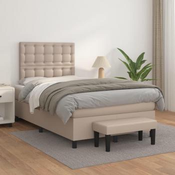Cama Box Spring con Colchón de Cuero Sintético Cappuccino 120x200cm