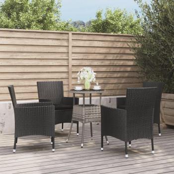 5-Piece Black Poly Rattan Garden Bistro Set with Cushions