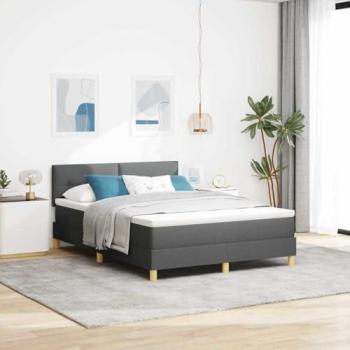 Cama Box Spring LED con Colchón y Cabecera Gris Oscuro 140 x 200 cm Tela