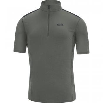 Gore Running Wear GORE Wear, Hombre, Camiseta transpirable de manga corta para correr, GORE R5 Zip Shirt, Talla: M, Color Gris topo, 100140