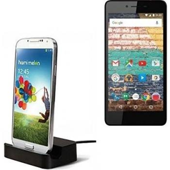 Dock USB Micro adecuado para el Archos 50e Neon, negro | estación de carga incluyendo el cable USB 2.0 cable de datos / cargador, la horquilla del muelle de escritorio cargador universal adecuado para el teléfono móvil para smartphones con conector mic