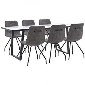 vidaXL Juego de Comedor 7 Piezas de Cuero Sintético Mobiliario Interior Casa Hogar Robusto Duradero Resistente Funcional Práctico Útil Marrón Oscuro
