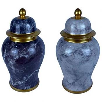 Tibor DKD Home Decor Porcelana Azul Dorado Mármol Moderno 17 x 17 x 32 cm (2 Unidades)
