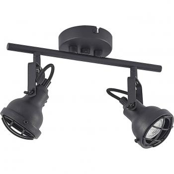 Foco de techo Lindby Lowani, 2 luces, tipo industrial, color negro, material metal, para salón y comedor, con dos lámparas GU10