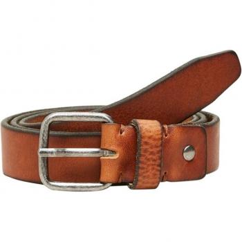 Selected Henry 100% Leather Men's Belt with Buckle, Cognac, 90 cm