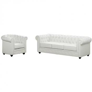 Sofá 3 plazas y sillón Chesterfield - Piel sintética blanca