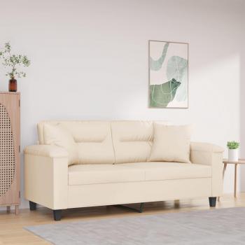 Sofá de 2 plazas con cojines tela de microfibra beige 140 cm
