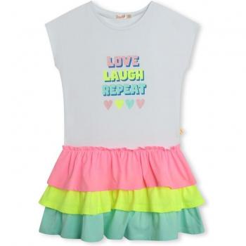 Billieblush - Vestido corto de niña con volantes y mensaje frontal U20174