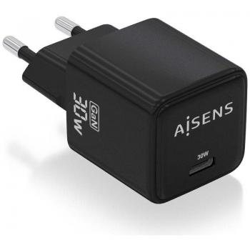 Cargador GAN de Pared Aisens ASCH-30W1P036-BK, 1xUSB Tipo-C, 30W, Alta Eficiencia Energética, Diseño Elegante y Moderno, Tecnología AI para C