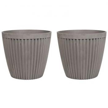 Conjunto de 2 macetas redondas de mezcla de piedra gris pardo ⌀ 36 cm para interiores y exteriores, resistentes a todas las condiciones climáticas