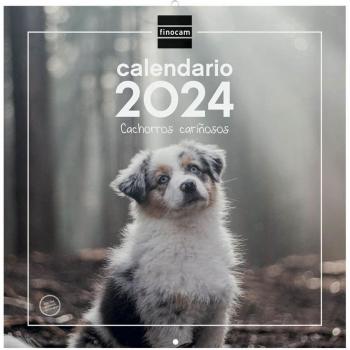 Calendario de Pared 2024 Finocam, Temática Cachorros, Anual con Espacio Diario para Notas, 300x300mm, Incluye Agujero para Colgar