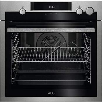 AEG BSE577321M Horno Multifunción, Limpieza Pirolítico, 9 funciones + Vapor, Cocción Uniforme, Sonda Térmica, Ventilador XXL, LCD Táctil, Antihuellas, Cierre Suave, Bandeja XXL, Inox, A+, 72 Litros
