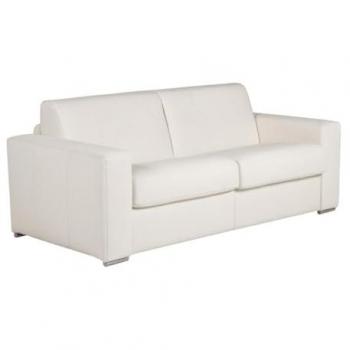 Sofá cama de 3 plazas con apertura italiana 100% piel de búfalo blanco colchón de 22 cm DELECTEA II