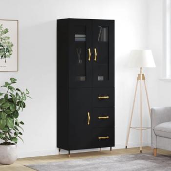 Aparador alto de madera contrachapada negro 69,5x34x180 cm