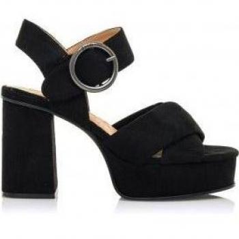 Mustang Sandalias Mujer Sindy Antelina Negra Tiras Cruzadas Tacón 9cm