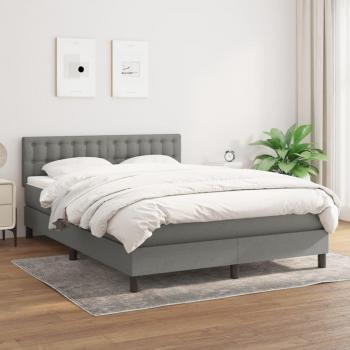 Cama box spring con colchón viscoelástico de espuma, protector, muelles ensacados, adaptable, acolchado reversible, tela gris oscuro 140x200 cm