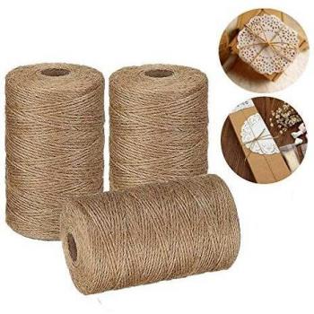 NOBRAND Cuerda de Cáñamo, 3 Rollos/2mm de Cuerda de Yute Natural, para Jardinería, Regalo, Artes, Jarrones, Floristería, Libros, Scrapbooking Artesanal de Bricolaje Floral, Empaquetar Decoración