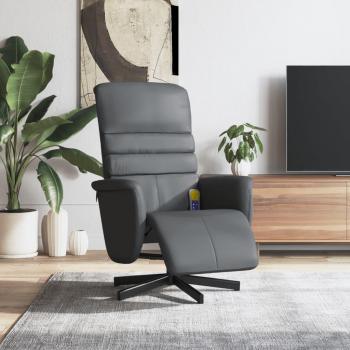 Silla reclinable de masaje con reposapiés gris de cuero sintético Vidaxl