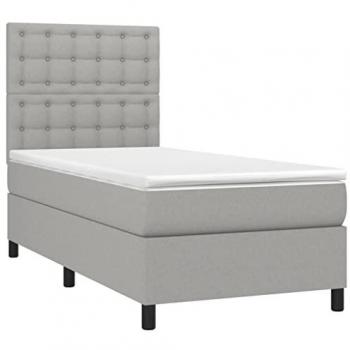Cama box spring con colchón viscoelástico de muelles ensacados adaptable acolchado reversible tela gris claro 90x190 cm