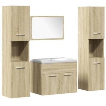 Juego de muebles de baño 5 piezas madera ingeniería roble Sonoma