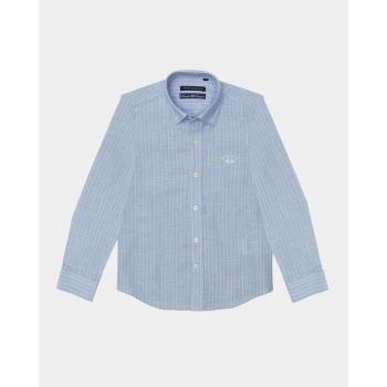 Camisa de niño en lino con estampado de rayas en celeste de Spagnolo