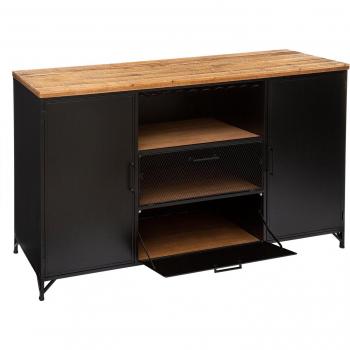 Aparador Negro de Dos Puertas y Dos Cajones Cierna - Aparador 2 puertas 'Cierna' negro - hierro y madera A. 140 cm