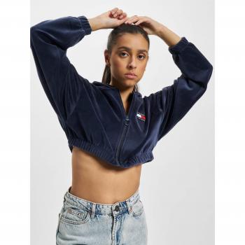 Tommy Jeans Women's Blue Super Crop Velour Zip Hoodie Size M