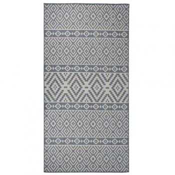 Alfombra de exterior de tejido plano 100x200 cm color gris, azul, turquesa y más, diseño de rayas azules