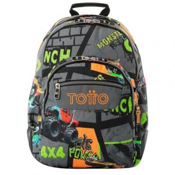Mochila Escolar Grande TOTTO Rayol Truck 2, Capacidad 19 L, 3 Compartimentos, 2 Bolsillos para Botella, Bolsillo para PC de 14, Espaldar Ergonómico con Flujo de