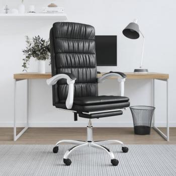 Silla reclinable de oficina de cuero sintético negro